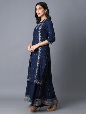 blue viscose straight kurta - 17627151 - Standard Image - 2