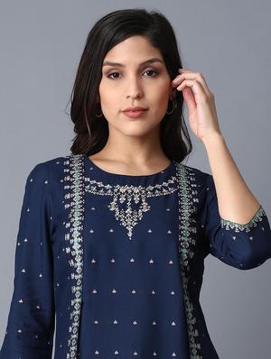 blue viscose straight kurta - 17627151 - Standard Image - 5