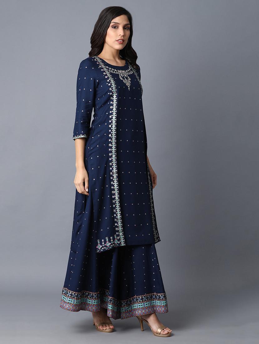 blue viscose straight kurta - 17627151 - Zoom Image - 3