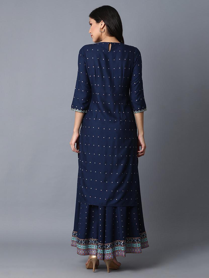 blue viscose straight kurta - 17627151 - Zoom Image - 4