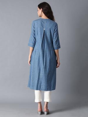 blue cotton aline kurta - 17627169 - Standard Image - 4