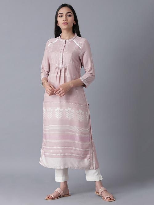 pink viscose aline kurta - 17627170 - Standard Image - 1