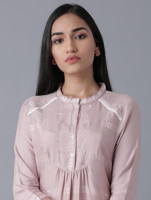pink viscose aline kurta - 17627170 - Standard Image - 5