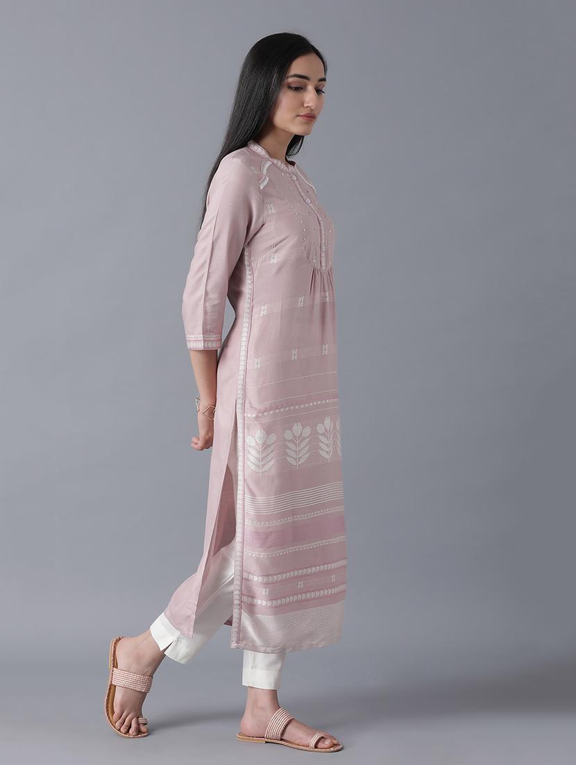 pink viscose aline kurta - 17627170 - Zoom Image - 3