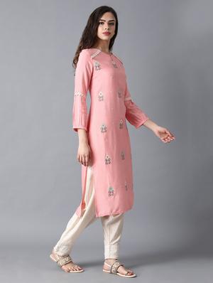 pink rayon straight kurta - 17627187 - Standard Image - 2