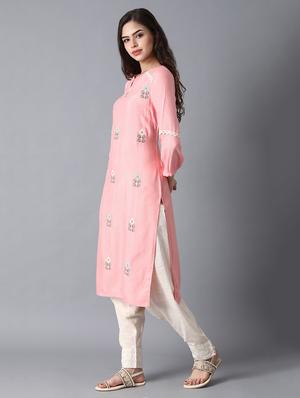 pink rayon straight kurta - 17627187 - Standard Image - 3
