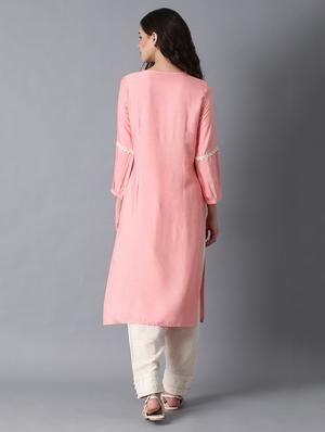 pink rayon straight kurta - 17627187 - Standard Image - 4