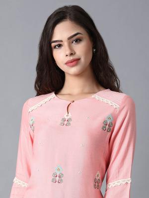 pink rayon straight kurta - 17627187 - Standard Image - 5