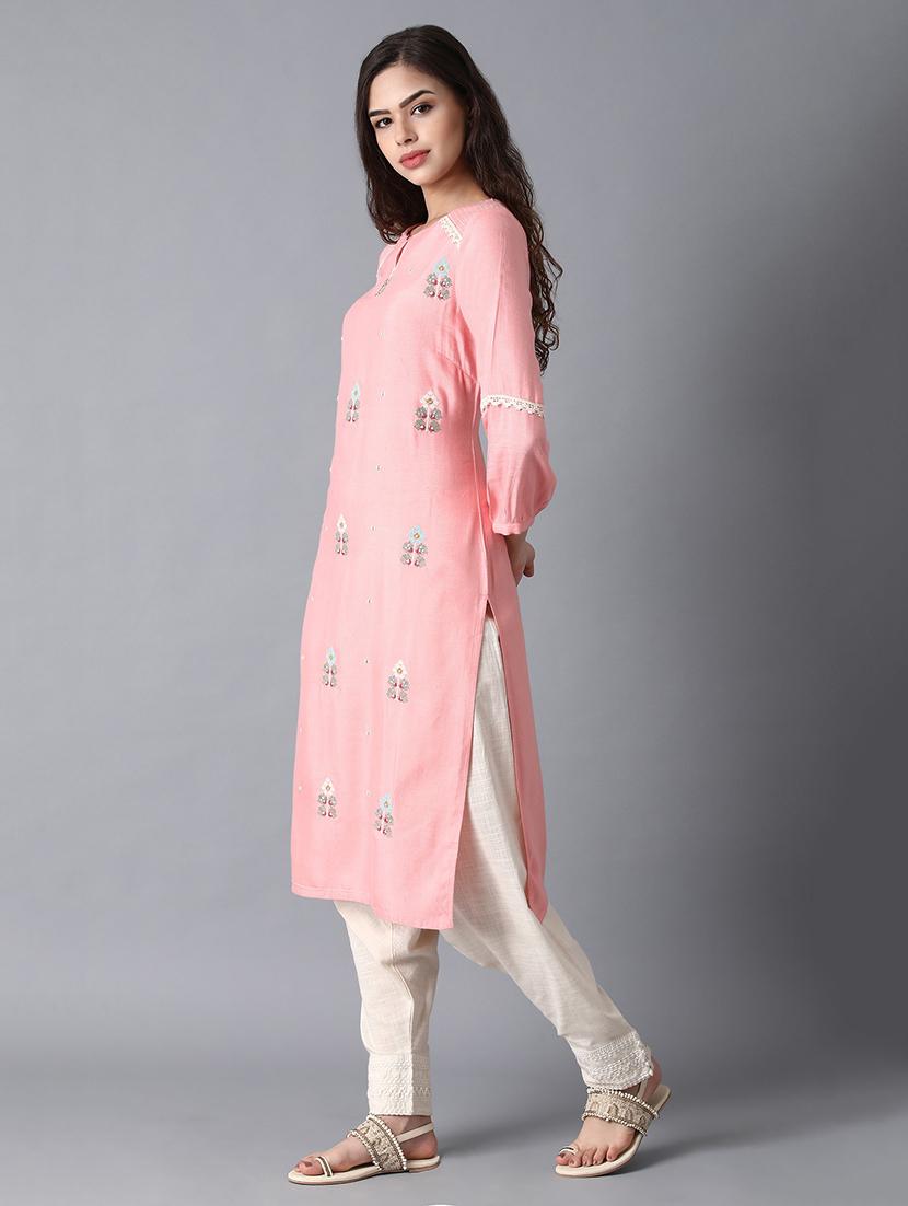 pink rayon straight kurta - 17627187 - Zoom Image - 3
