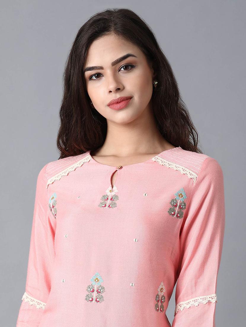 pink rayon straight kurta - 17627187 - Zoom Image - 5