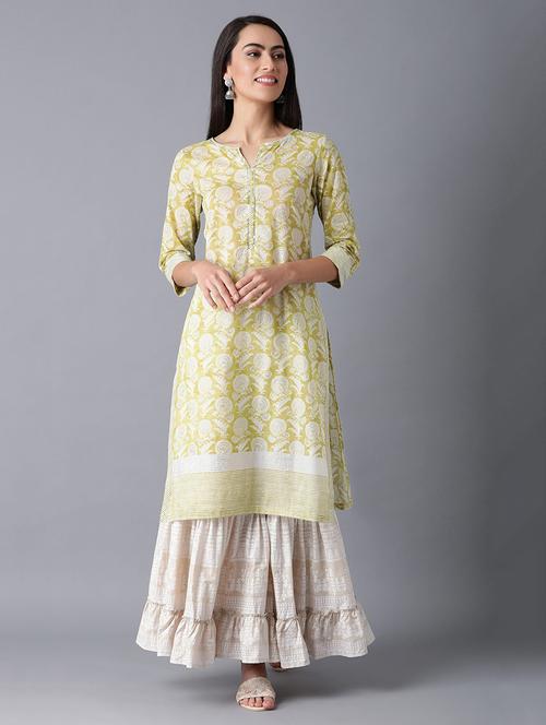 yellow cotton straight kurta - 17627194 - Standard Image - 1