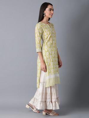 yellow cotton straight kurta - 17627194 - Standard Image - 2