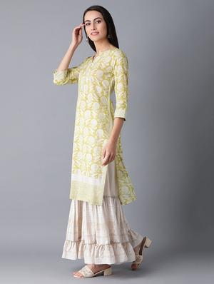 yellow cotton straight kurta - 17627194 - Standard Image - 3