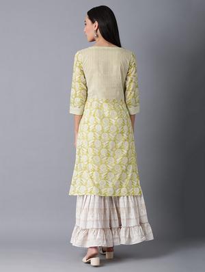 yellow cotton straight kurta - 17627194 - Standard Image - 4