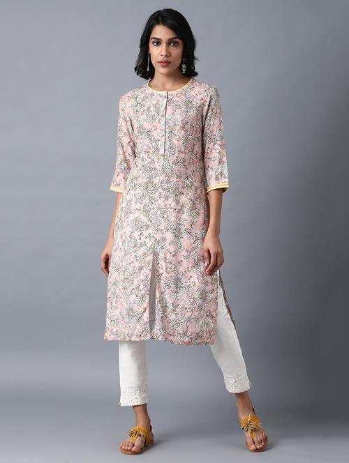 pink viscose straight kurta - 17627215 - Standard Image - 1