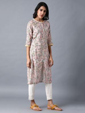 pink viscose straight kurta - 17627215 - Standard Image - 2