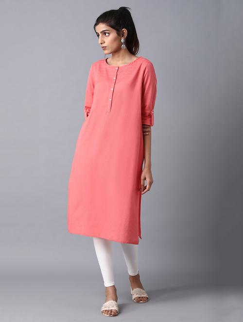 solid cotton blend straight kurta - 17627238 - Standard Image - 1