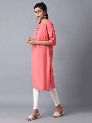 solid cotton blend straight kurta - 17627238 - Standard Image - 2