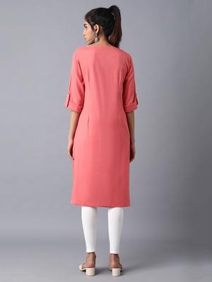 solid cotton blend straight kurta - 17627238 - Standard Image - 4