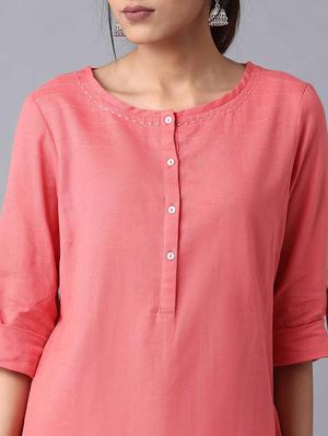 solid cotton blend straight kurta - 17627238 - Standard Image - 5