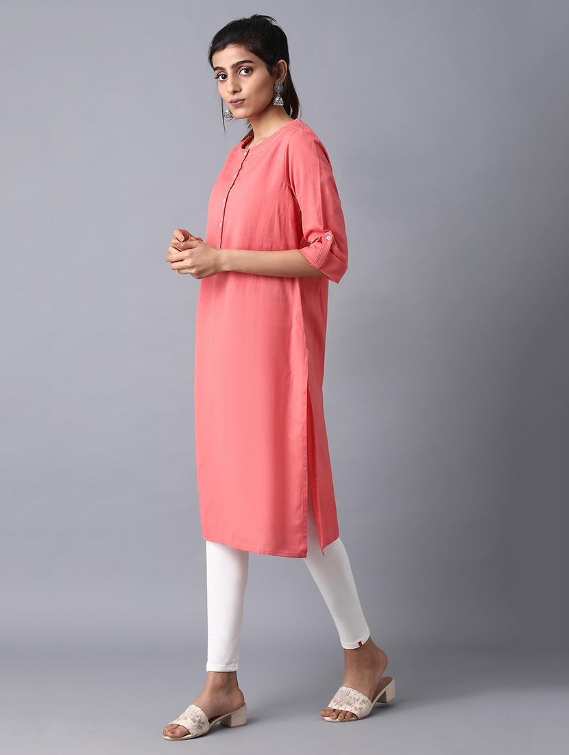 solid cotton blend straight kurta - 17627238 - Zoom Image - 2