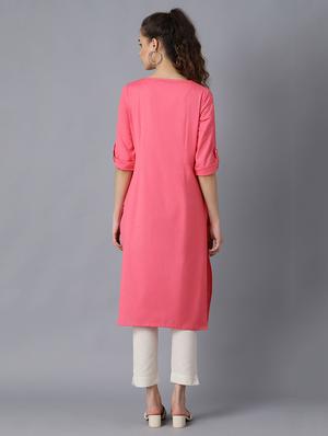 solid cotton blend straight kurta - 17627249 - Standard Image - 4