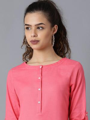 solid cotton blend straight kurta - 17627249 - Standard Image - 5
