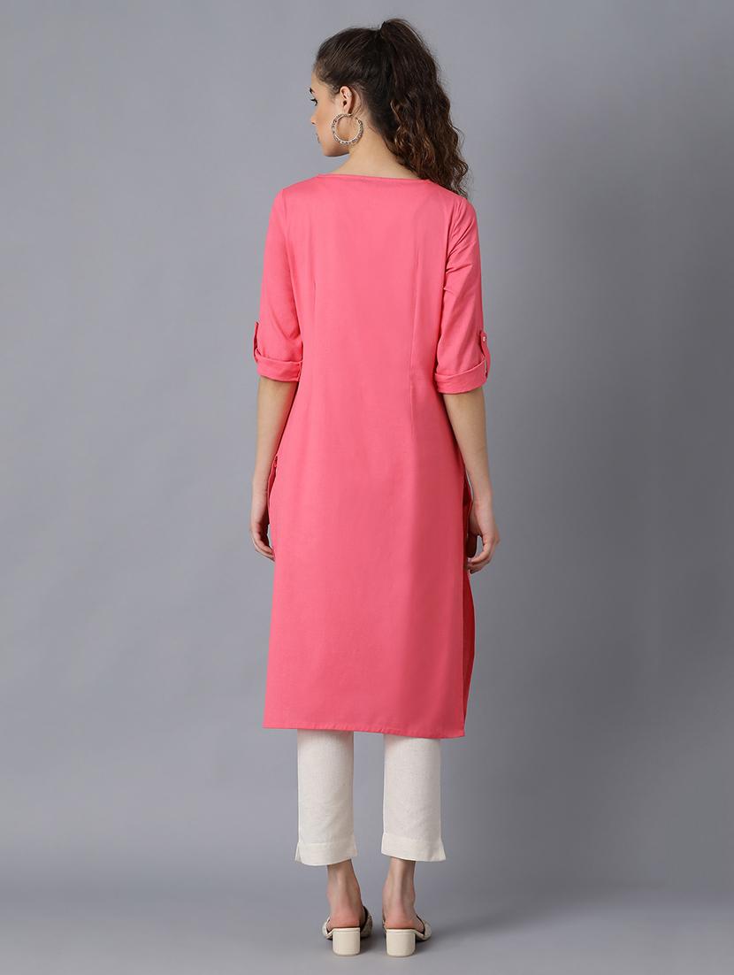 solid cotton blend straight kurta - 17627249 - Zoom Image - 4