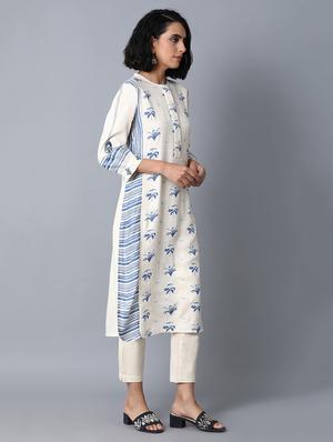 blue viscose straight kurta - 17627276 - Standard Image - 3