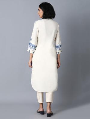 blue viscose straight kurta - 17627276 - Standard Image - 4