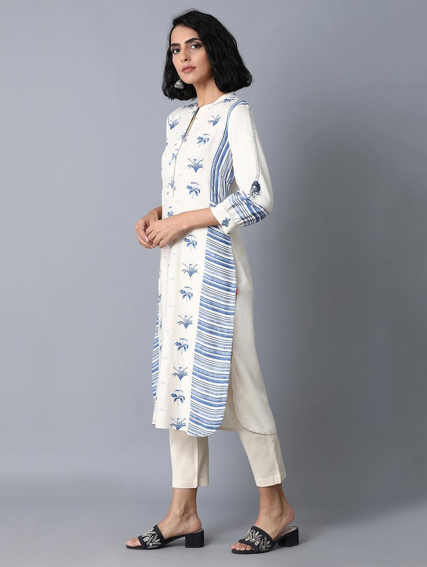 blue viscose straight kurta - 17627276 - Zoom Image - 2