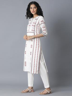 beige cotton straight kurta - 17627304 - Standard Image - 2