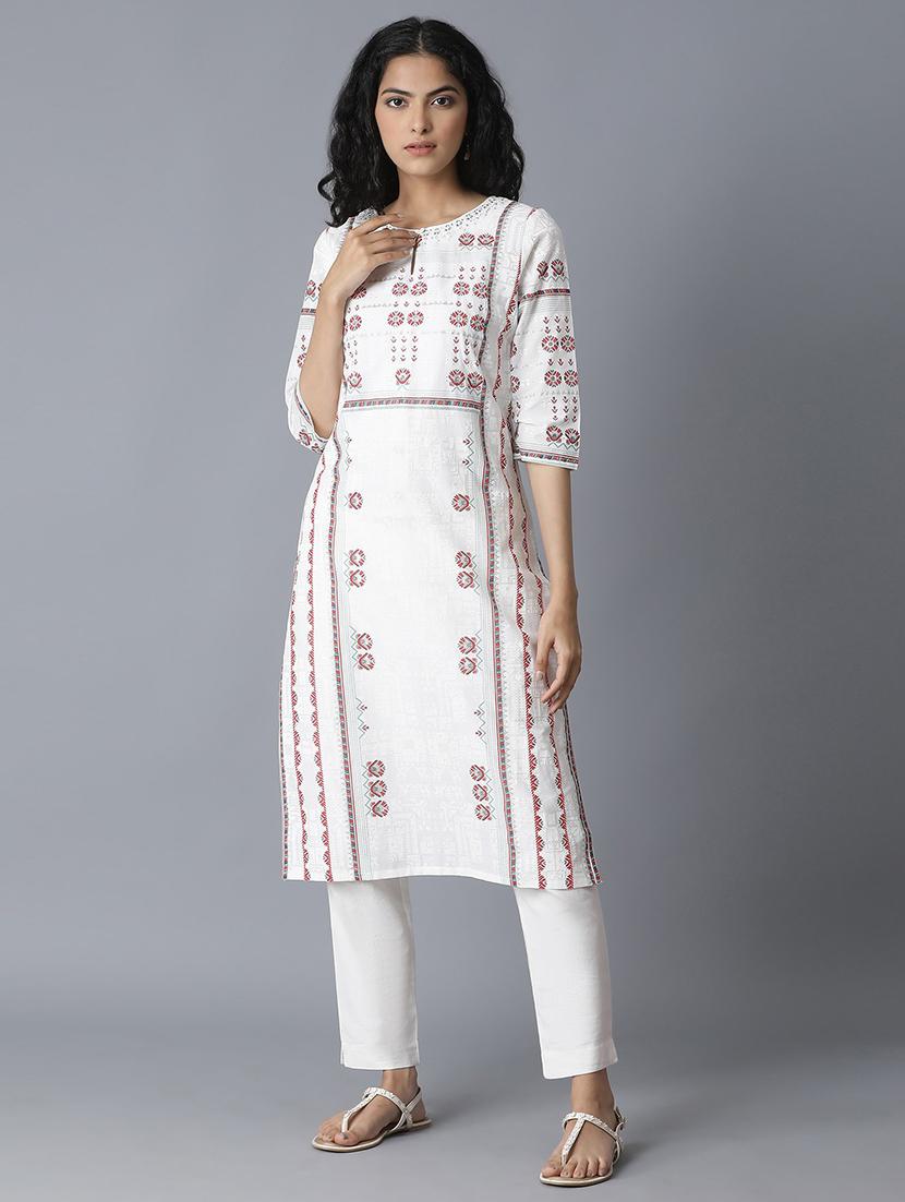 beige cotton straight kurta - 17627304 - Zoom Image - 1