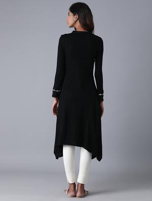 black viscose flared kurta - 17627336 - Standard Image - 3