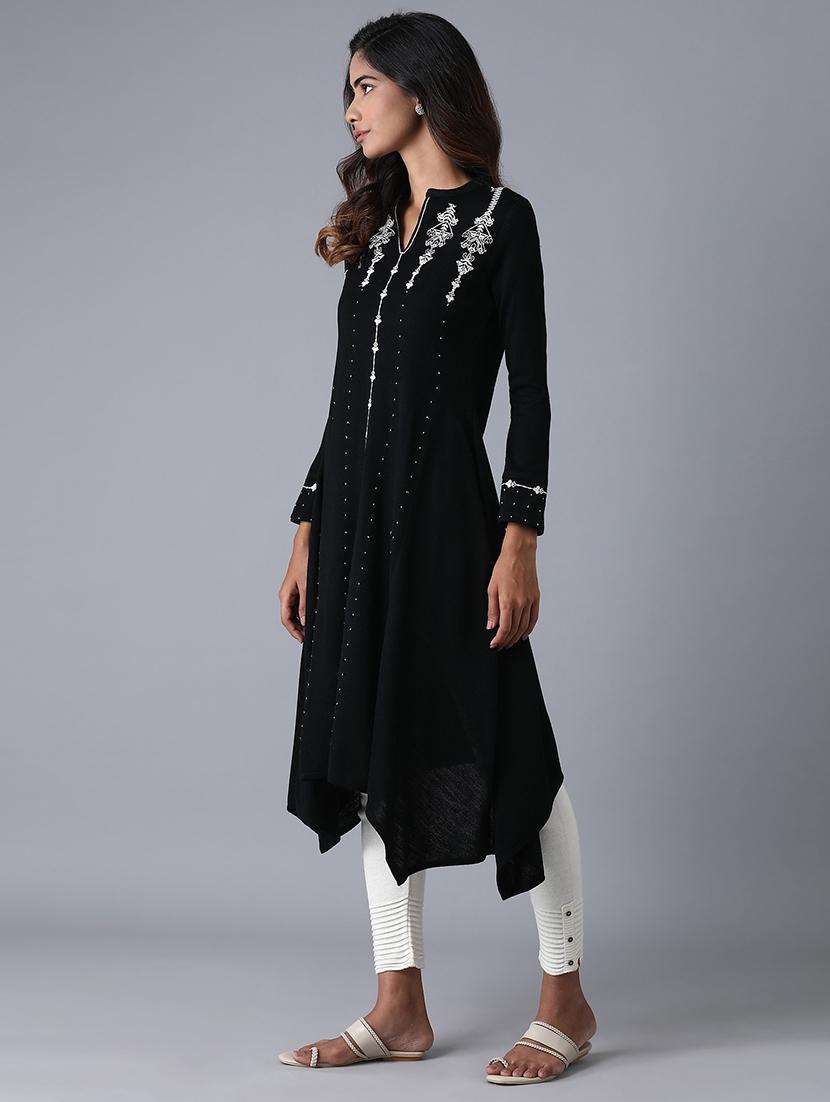 black viscose flared kurta - 17627336 - Zoom Image - 2