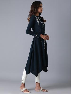 teal viscose flared kurta - 17627337 - Standard Image - 2