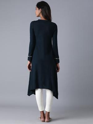 teal viscose flared kurta - 17627337 - Standard Image - 3