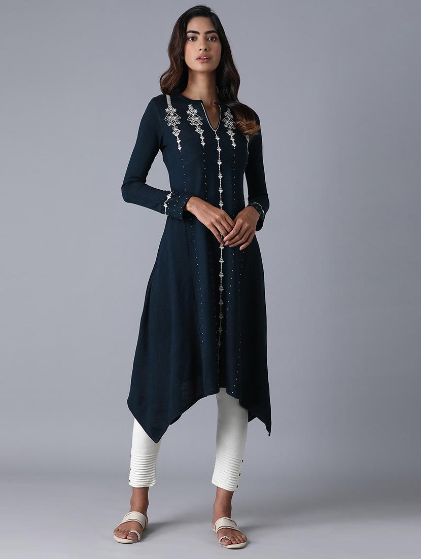 teal viscose flared kurta - 17627337 - Zoom Image - 1