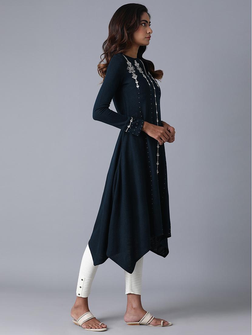 teal viscose flared kurta - 17627337 - Zoom Image - 2