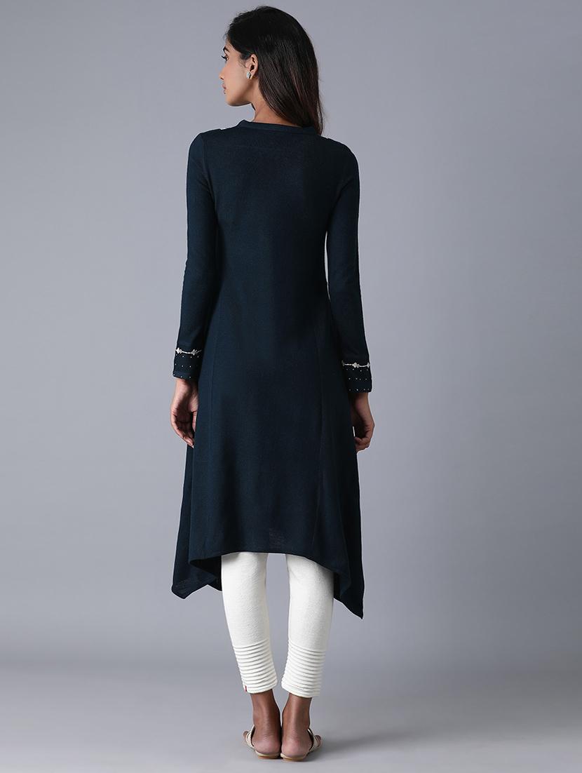 teal viscose flared kurta - 17627337 - Zoom Image - 3