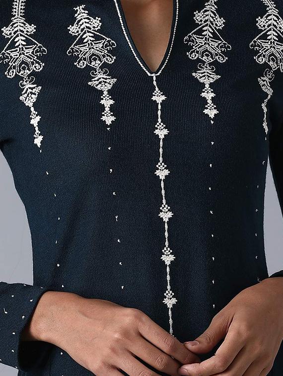teal viscose flared kurta - 17627337 - Zoom Image - 4