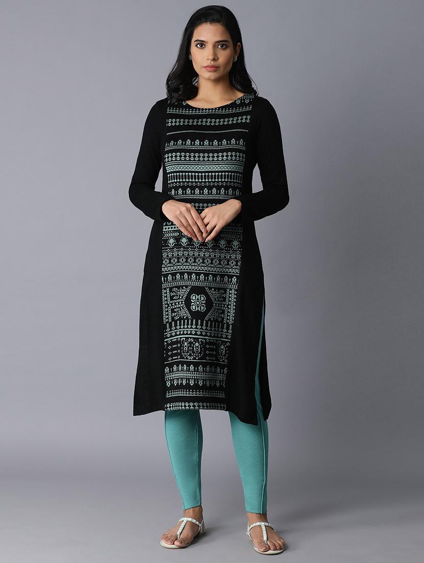 green viscose straight kurta - 17627360 - Zoom Image - 1