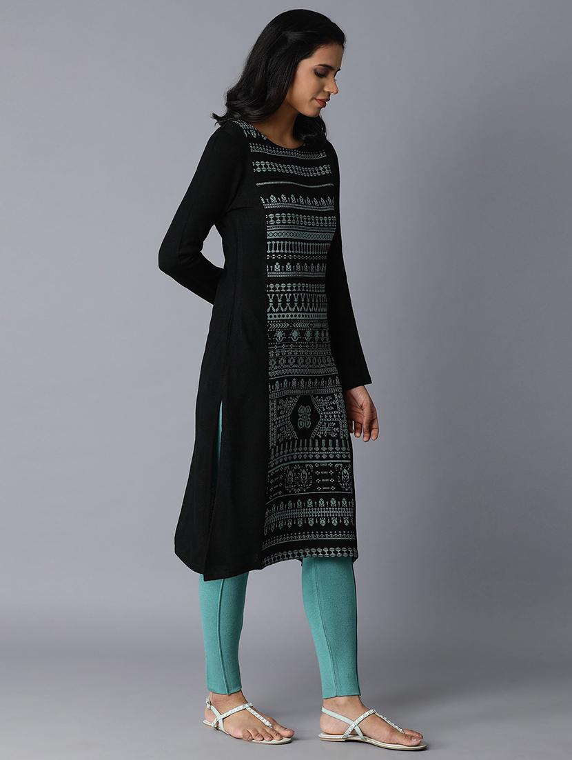green viscose straight kurta - 17627360 - Zoom Image - 2