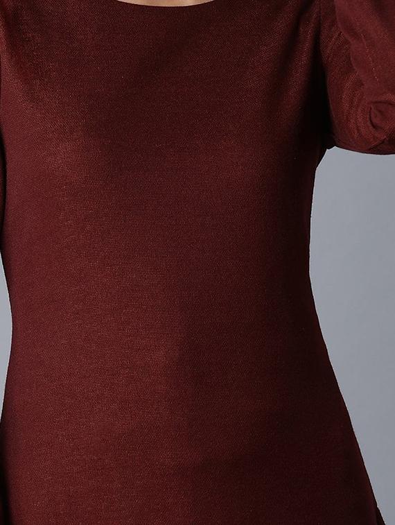burgundy viscose straight kurta - 17627370 - Zoom Image - 4