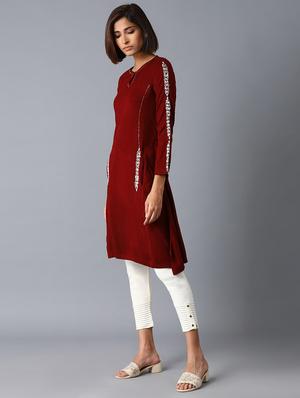 red viscose flared kurta - 17627373 - Standard Image - 2