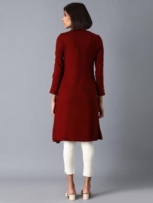 red viscose flared kurta - 17627373 - Standard Image - 3