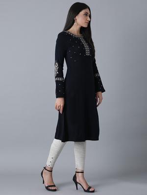 blue viscose aline kurta - 17627426 - Standard Image - 2