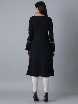 blue viscose aline kurta - 17627426 - Standard Image - 3