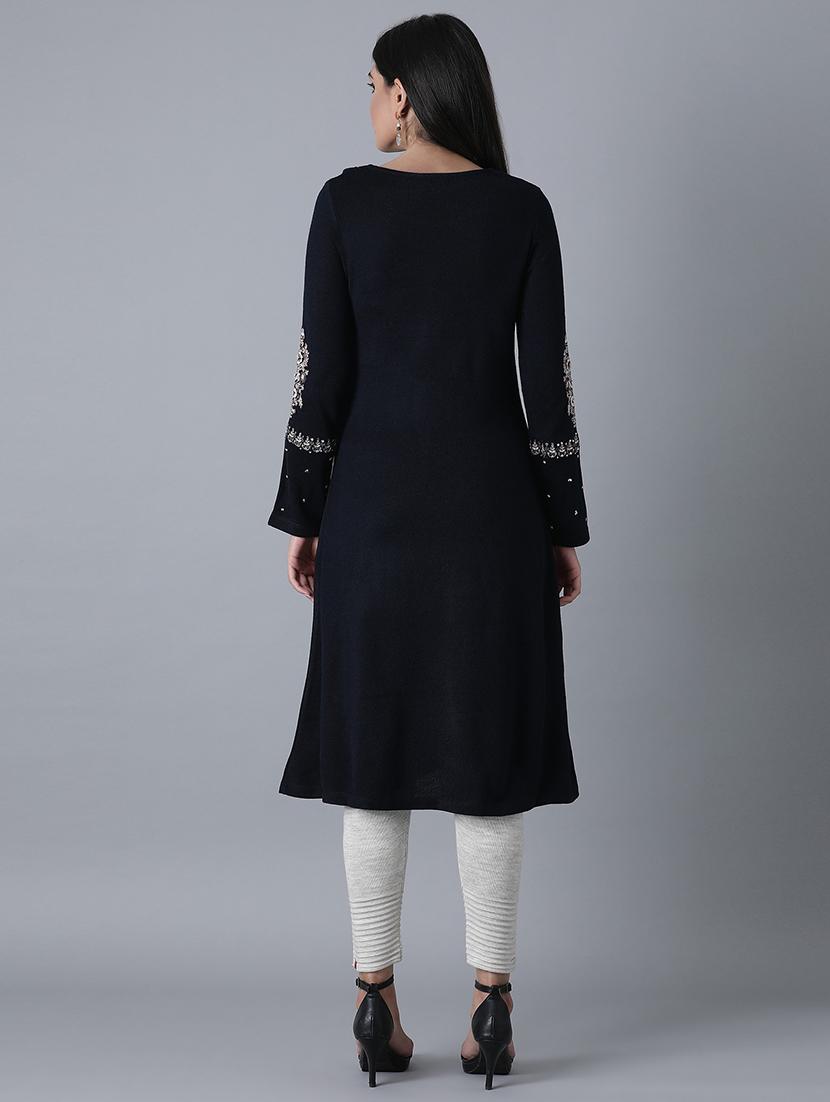 blue viscose aline kurta - 17627426 - Zoom Image - 3