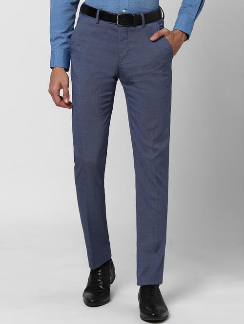 blue textured flat front formal trouser - 17627516 - Standard Image - 1